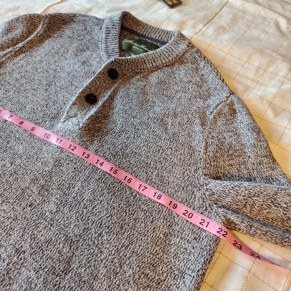 Eddie‎ Bauer Men's L Gray Long Sleeve Knit Sweater 1/4 Button Pullover - Picture 6 of 8
